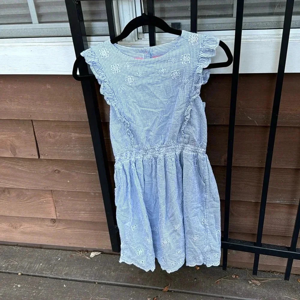 Boden eyelet blue and white striped dress size 13-14Y